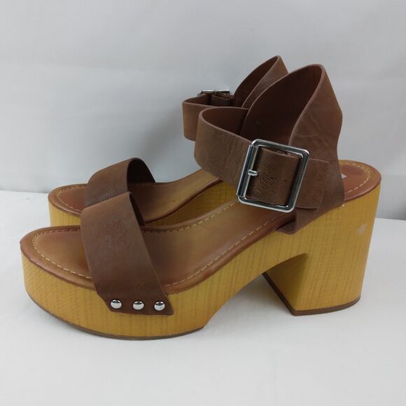 MIA Nira Open Toe Platform Sandal Brown Faux Wood Heel Boho Y2K Womens Size 8.5 - Picture 4 of 10